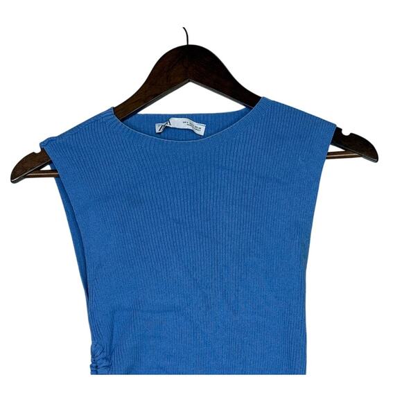 Zara Sleeveless Side Key Hole Tie Ruched Ribbed Tank Top Crop Tank Top S Blue - Picture 4 of 15
